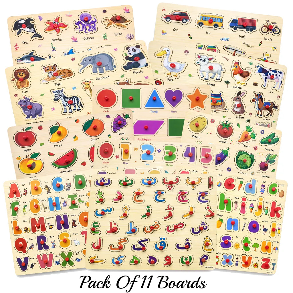 Wooden Montessori Interactive Peg Puzzle Sorting Boards