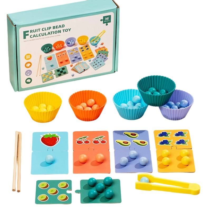 Wooden Montessori Color Beads & Puzzle Matching Game