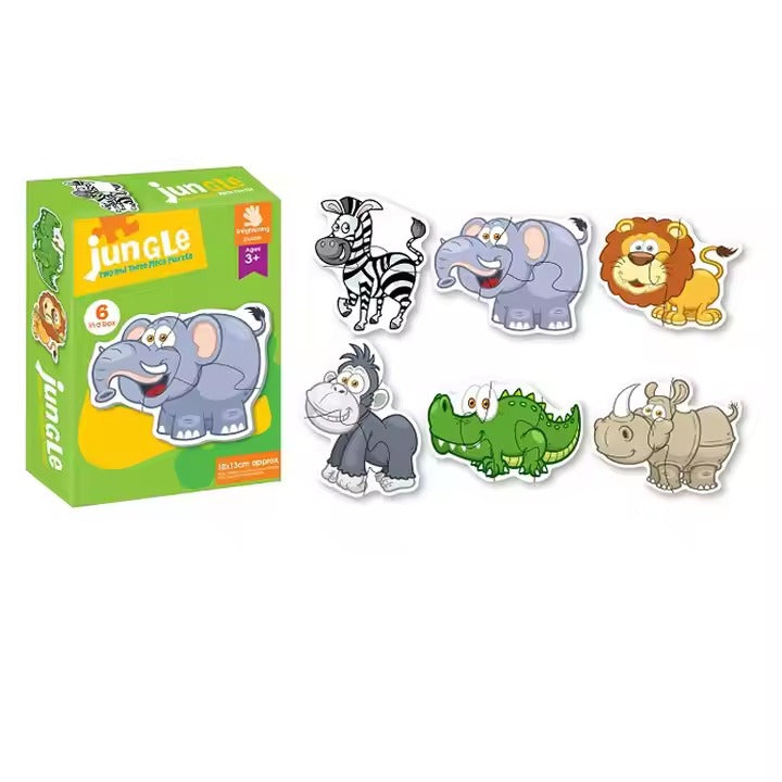 Wild Animal Jungle Match Colorful Hard Card Jigsaw Puzzles Set