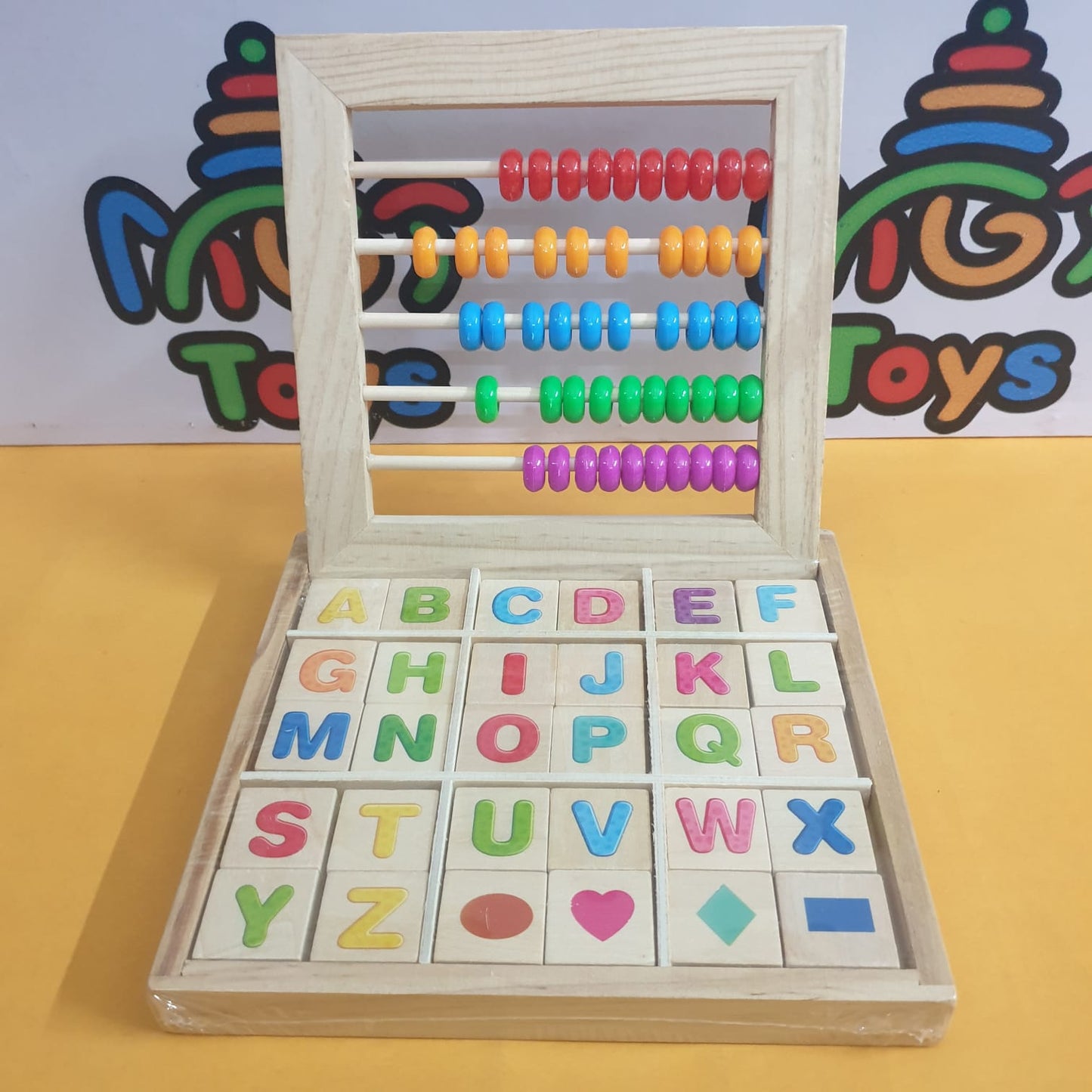 Wooden Abacus Counting Rack With Capital Alphabets Blocks