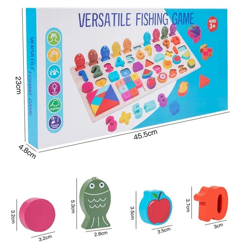 Wooden Multifunctional logarithmic Busy Board With Tangram Puzzle
