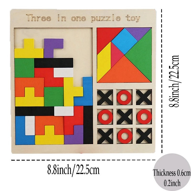 Wooden Montessori 3 in 1 Puzzle Activity Board