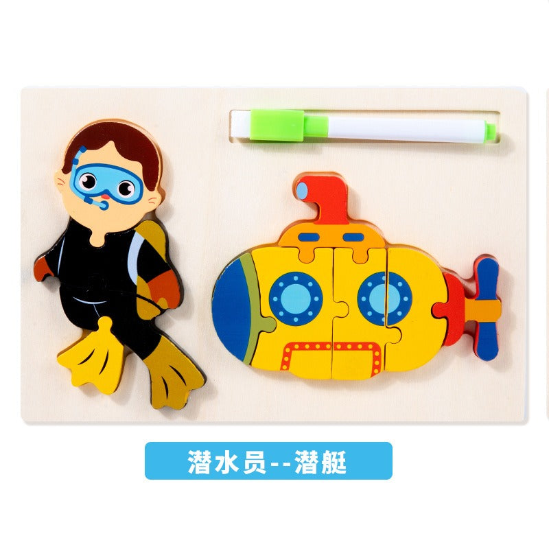 Wooden 3D Jigsaw Puzzle Board With Drawing Area