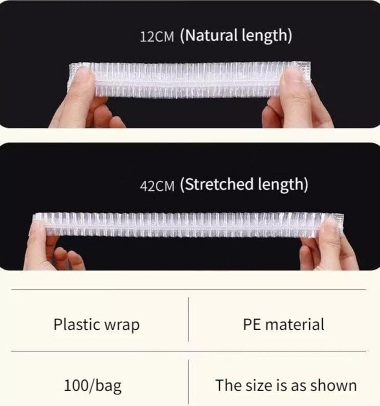 Set of 100 Plastic Disposable Stretchable Bowl Covers