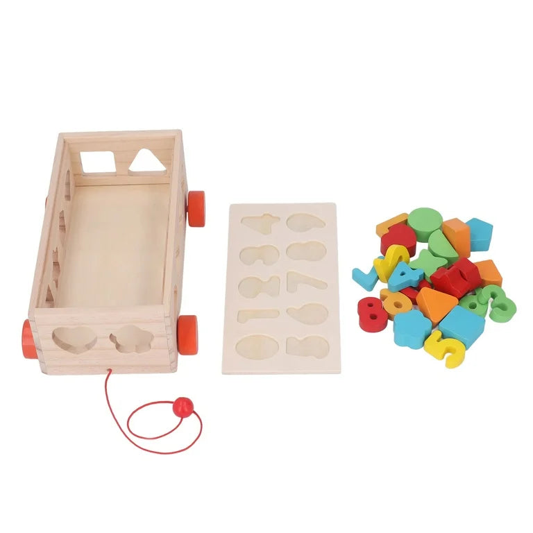 Wooden 3d Multicolor Numbers & Shapes Sorting Trailer