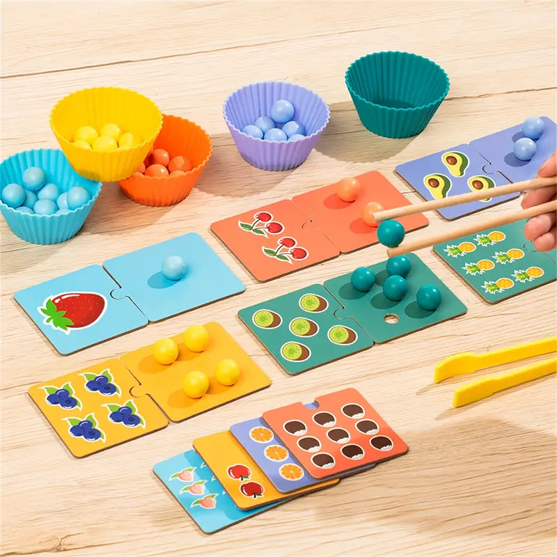 Wooden Montessori Color Beads & Puzzle Matching Game