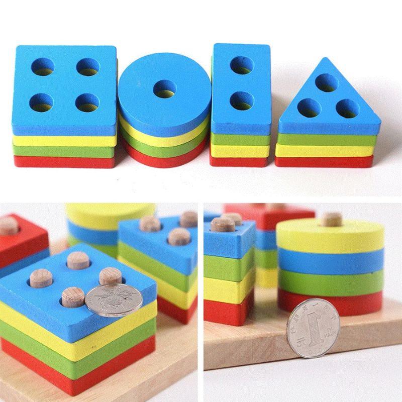 4 Column Wooden Blocks Geometry Shapes Matching A-10