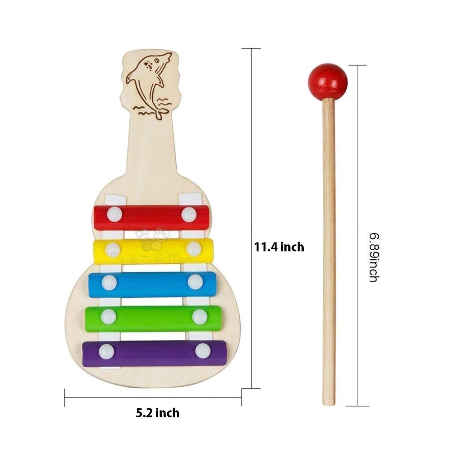 Wooden Multicolor Guitar Shaped 5 Notes Musical Xylophone