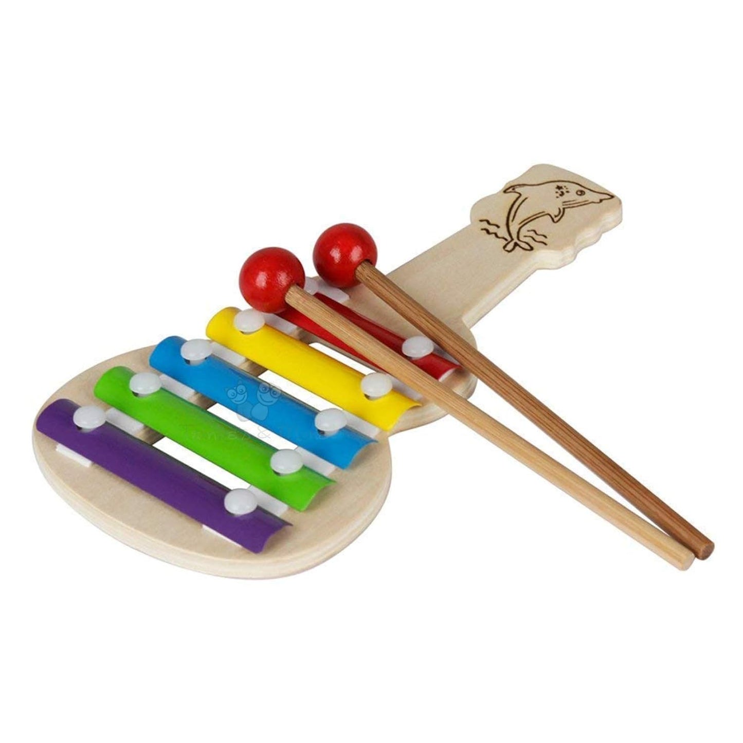 Wooden Multicolor Guitar Shaped 5 Notes Musical Xylophone