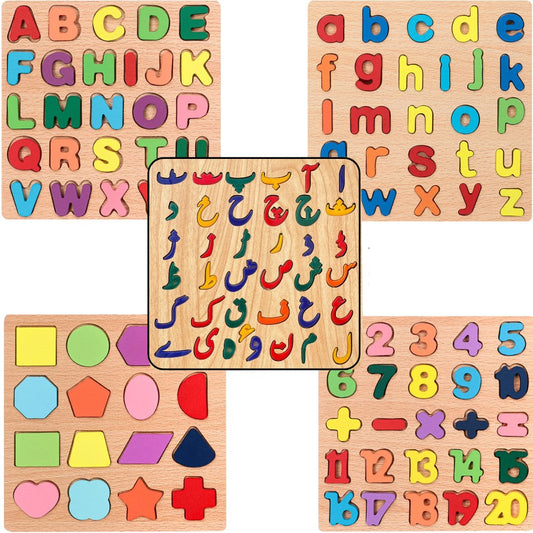 Wooden 3d Colorful Alphabets,Numbers & Shapes Sorting Boards