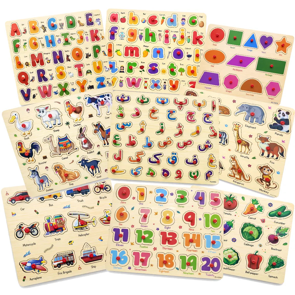 Wooden Montessori Interactive Peg Puzzle Sorting Boards