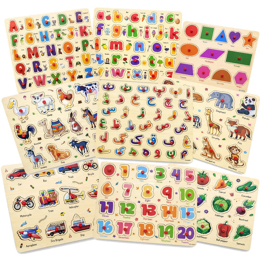 Wooden Montessori Interactive Peg Puzzle Sorting Boards