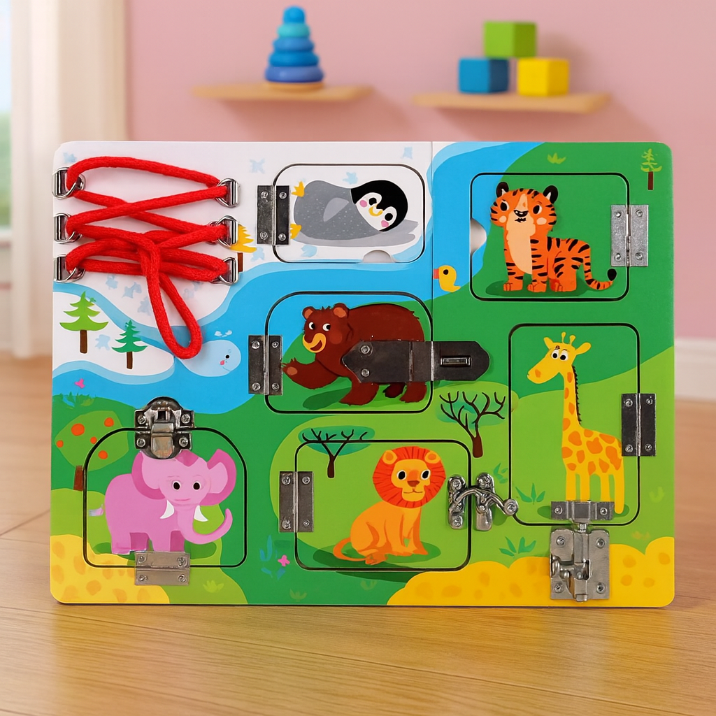 Wooden Door Lock & Lacing Activity Busy Board