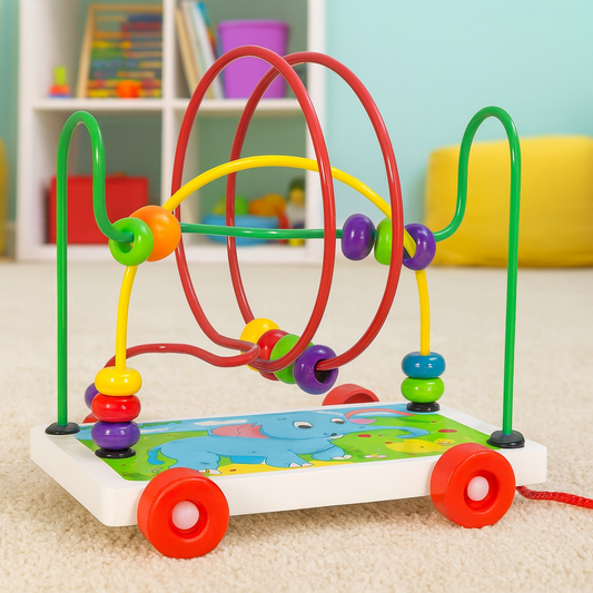 Wooden Multicolor Bead Wire Maze Trailer