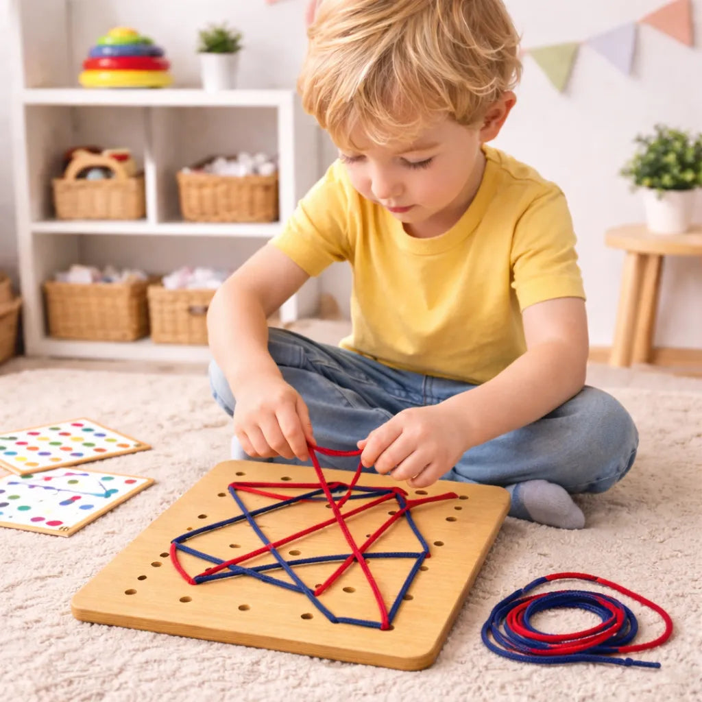 Wooden Mind Sharpening Color Sorting & Lacing Activity Set