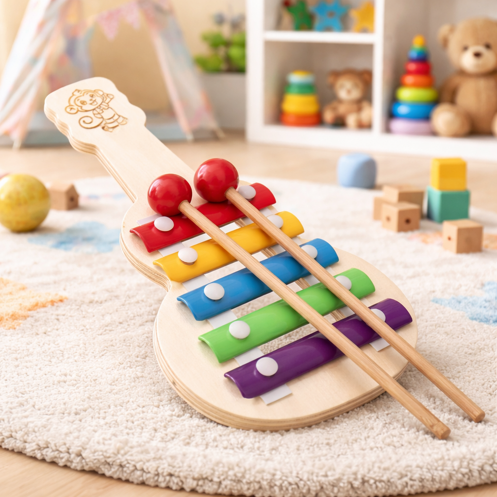 Wooden Multicolor Guitar Shaped 5 Notes Musical Xylophone