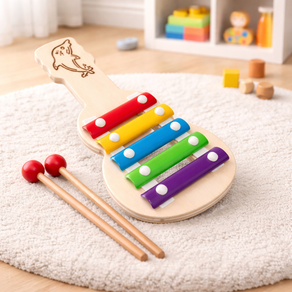Wooden Multicolor Guitar Shaped 5 Notes Musical Xylophone