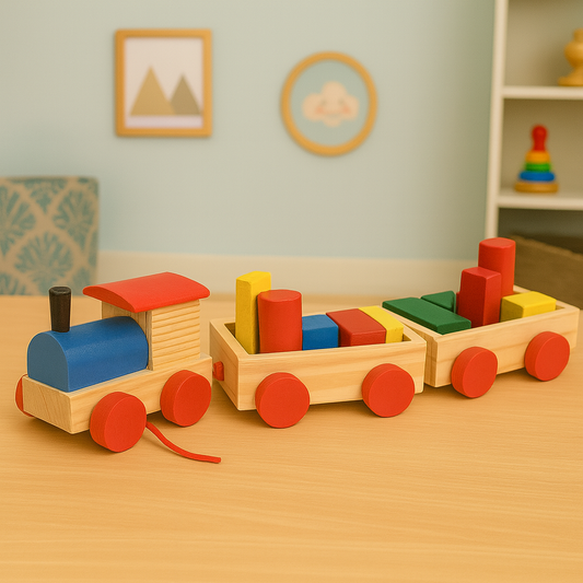 Wooden Multicolor Blocks Transporting Train