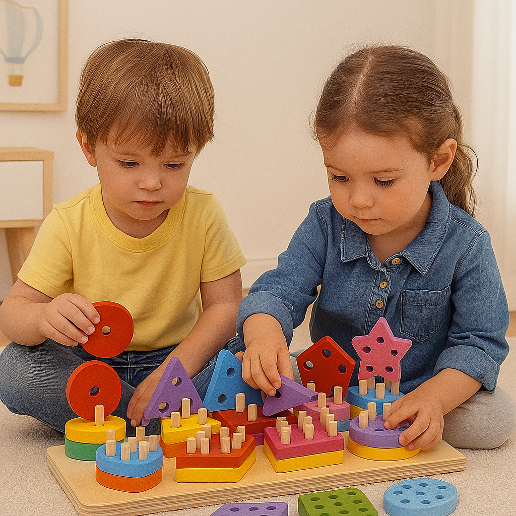 Wooden 10 Multicolor Geometric Shapes Sorting Board