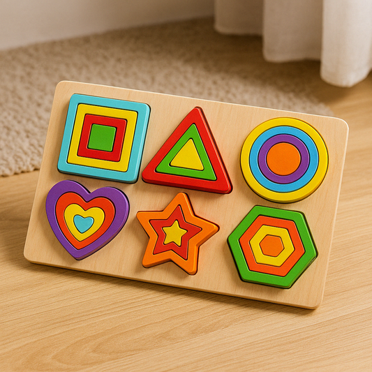 Wooden Rainbow 6 Geometric Shapes Board