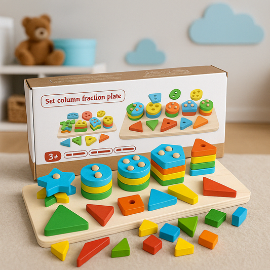 Wooden Montessori 5 Multicolor Shape Matching & Stacking Set