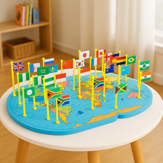 Wooden World Map Knowledge Of The National Flags Board