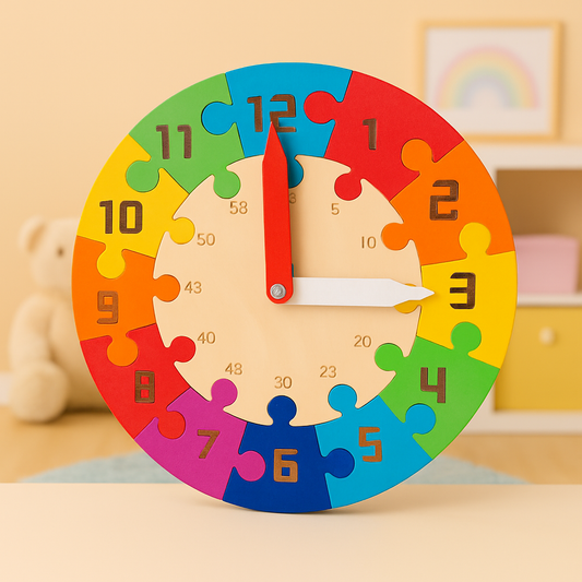 Wooden Multicolor Educational Jigsaw Puzzle Clock