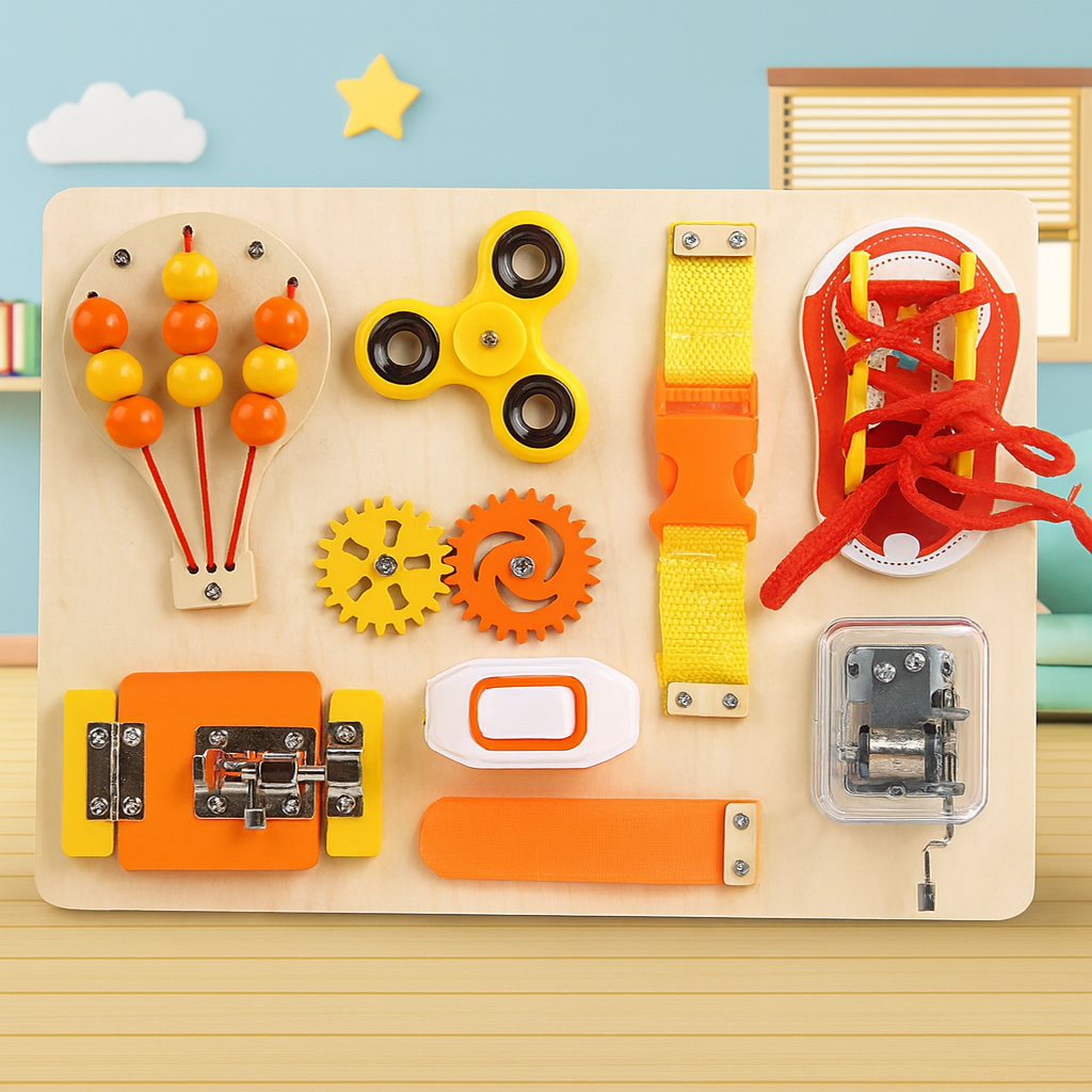 Wooden 9 Function Sensory Activity Busy Board
