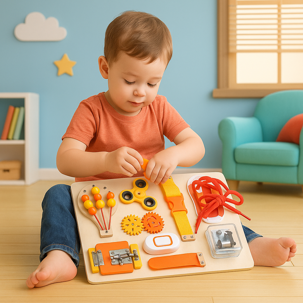 Wooden 9 Function Sensory Activity Busy Board