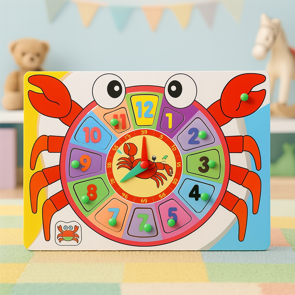 Wooden Numbers & Clock Peg Puzzle Pin Board