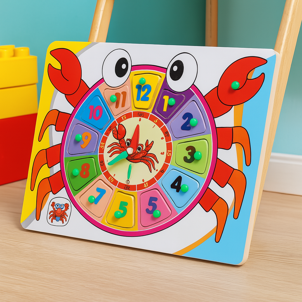 Wooden Numbers & Clock Peg Puzzle Pin Board