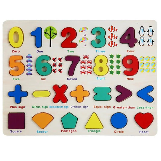 Wooden 3d Multicolor 0-9 Numbers With Shapes & Sign Sorting Board