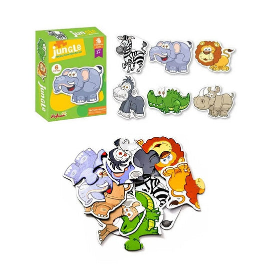 Wild Animal Jungle Match Colorful Hard Card Jigsaw Puzzles Set