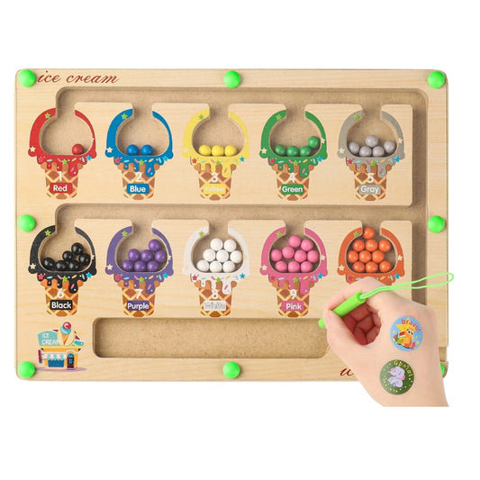 Wooden Magnetic Color & Number Sorting Beans Maze Game