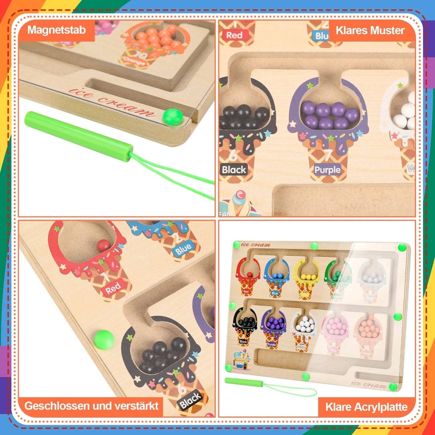 Wooden Magnetic Color & Number Sorting Beans Maze Game