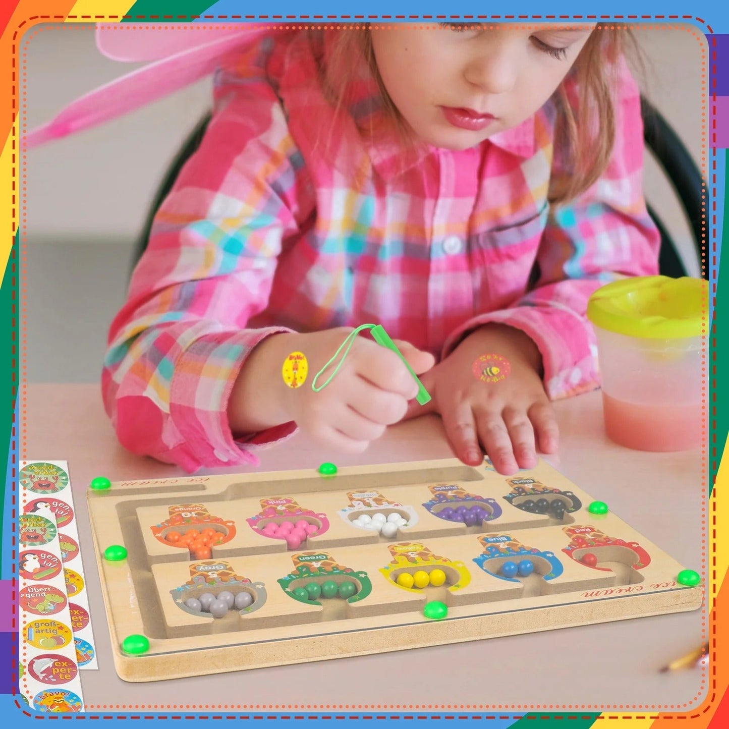 Wooden Magnetic Color & Number Sorting Beans Maze Game