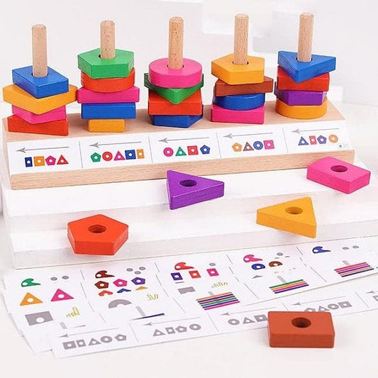 Wooden 5 Column Geometric Shapes Matching Set With Cards
