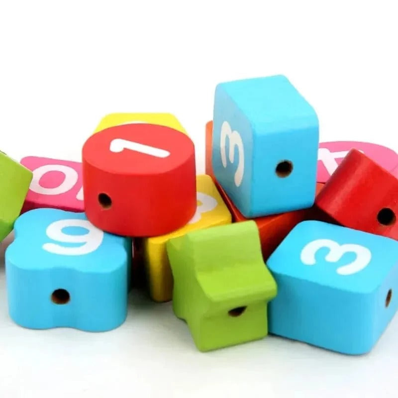 Wooden Multicolor Geometric Shape Sorting Clock With Threading Activity