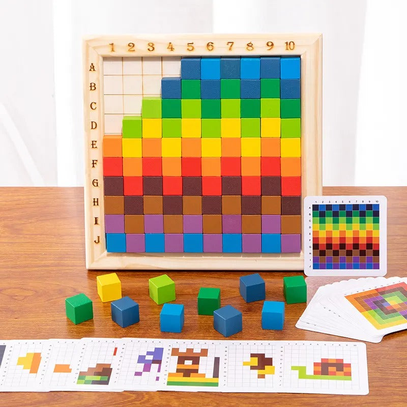 Wooden Multifunctional Building Blocks Puzzle Board With Flash Cards