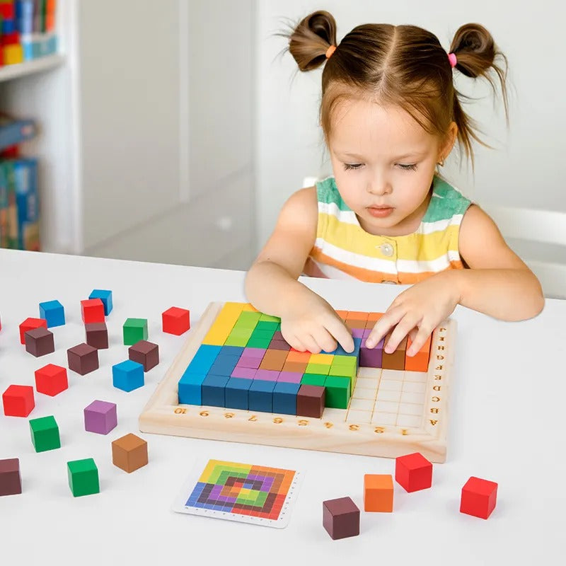 Wooden Multifunctional Building Blocks Puzzle Board With Flash Cards