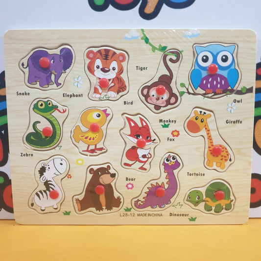 Wooden Wild Animal Peg Puzzle Pin Board