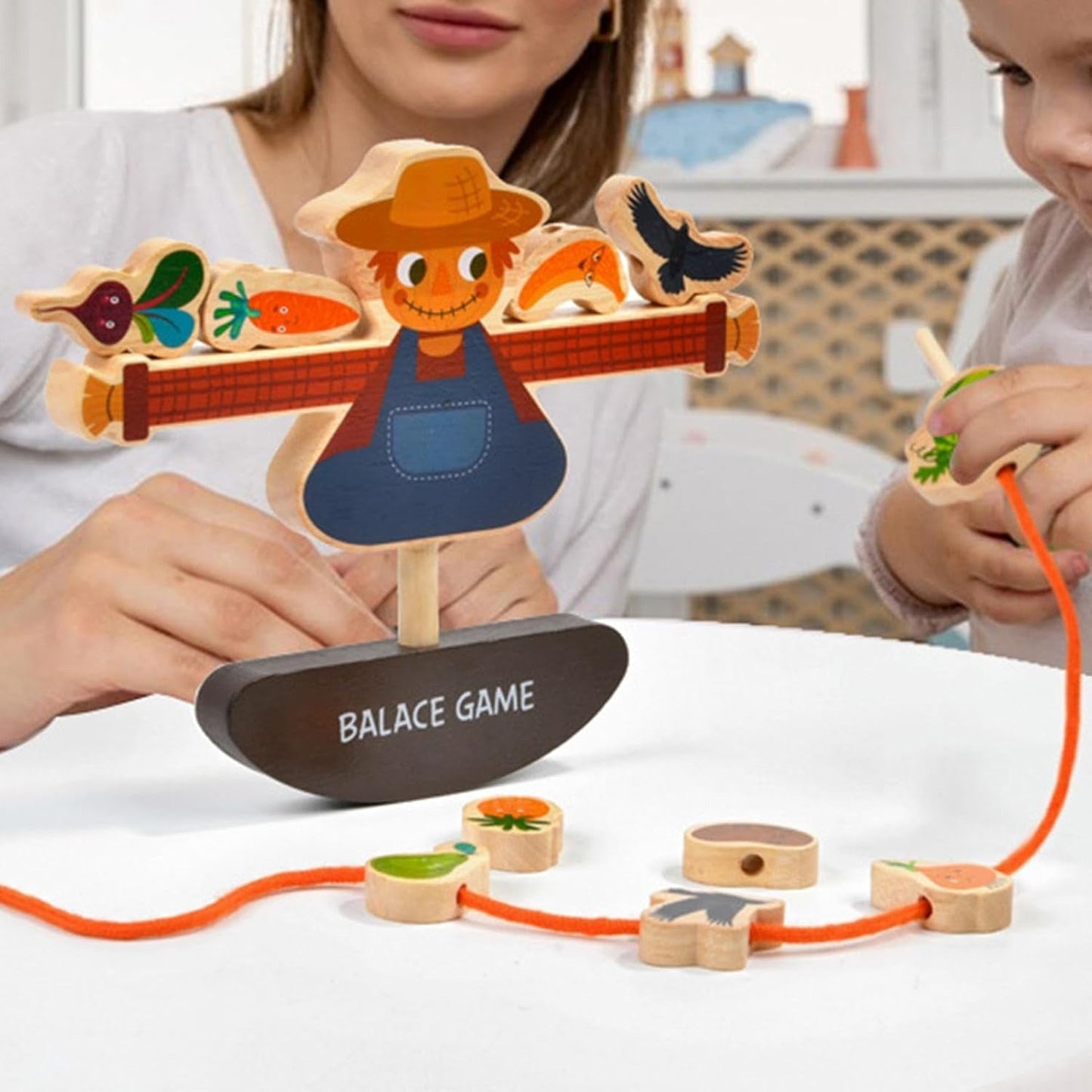 Wooden Montessori Balancing Game With Lacing Activity