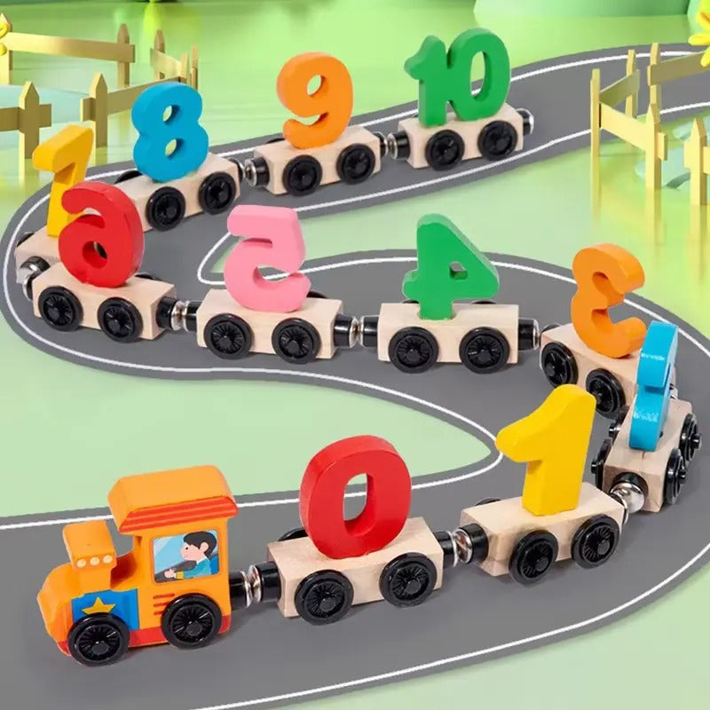 Wooden Magnetic Digital Numbers Sorting Big Train