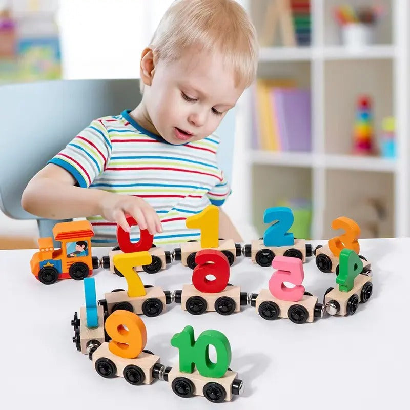 Wooden Magnetic Digital Numbers Sorting Big Train