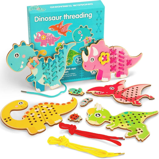 Wooden Dinosaur Puzzles With Threading Activity