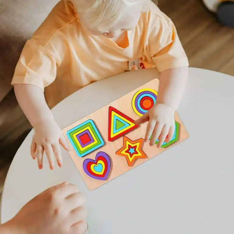 Wooden Rainbow 6 Geometric Shapes Board