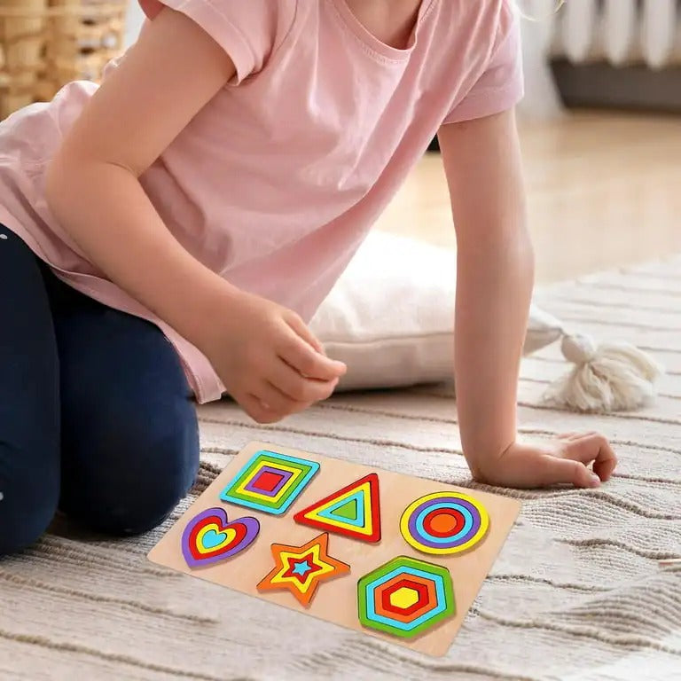 Wooden Rainbow 6 Geometric Shapes Board