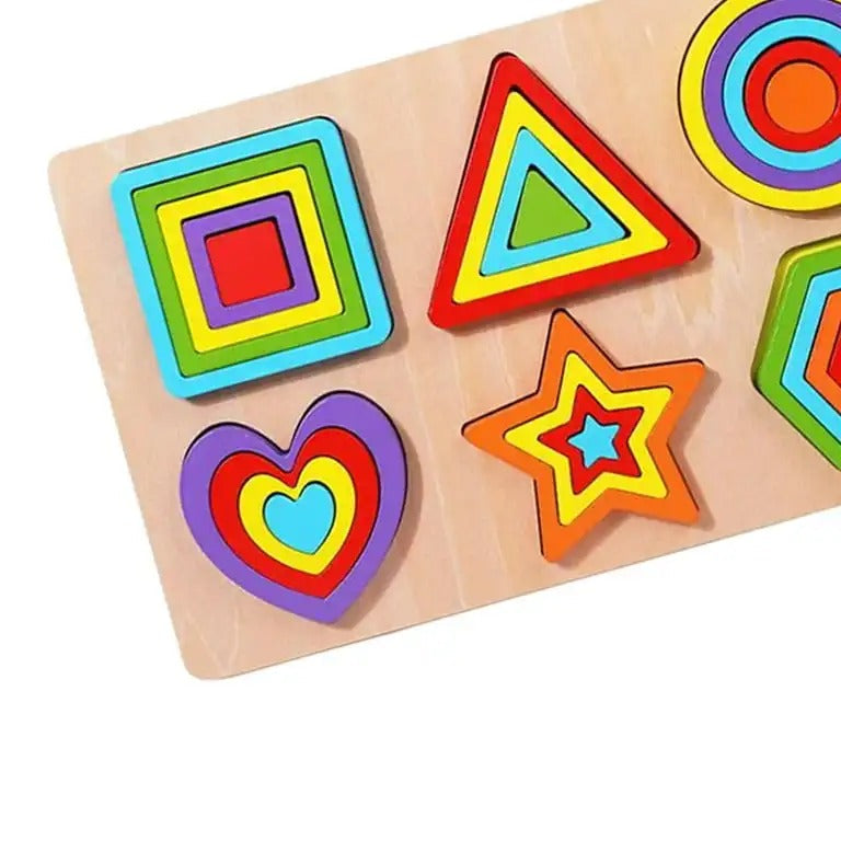 Wooden Rainbow 6 Geometric Shapes Board