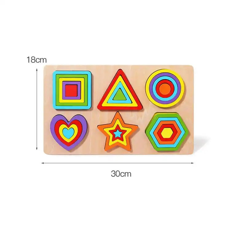 Wooden Rainbow 6 Geometric Shapes Board