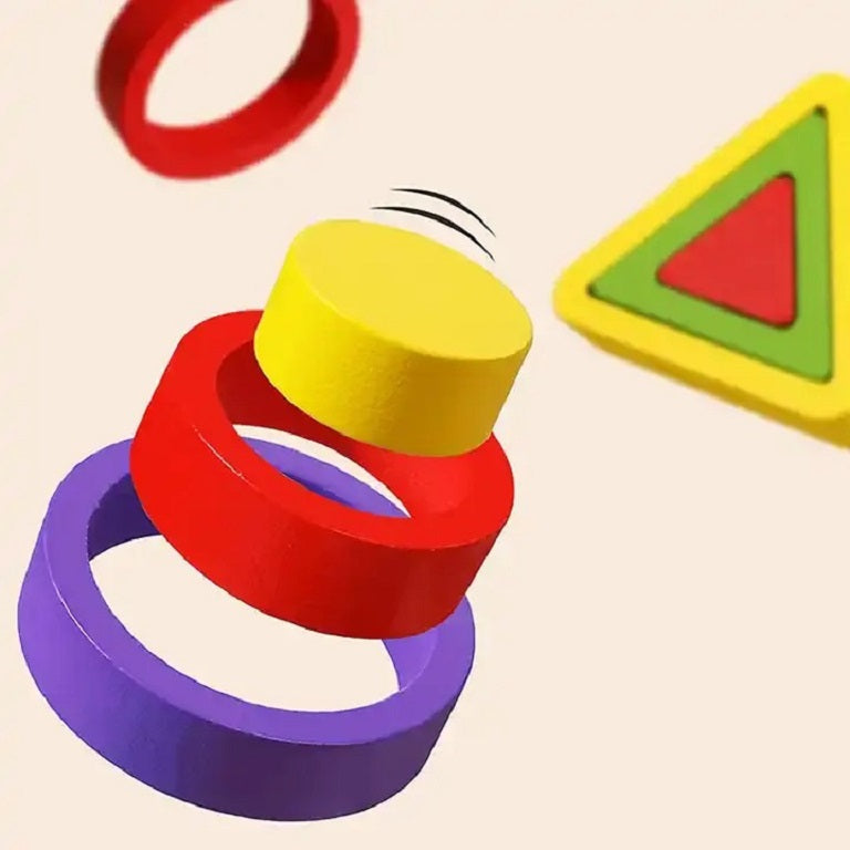 Wooden Rainbow 6 Geometric Shapes Board